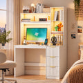 White Home Office Desk with Hutch and Drawers T501