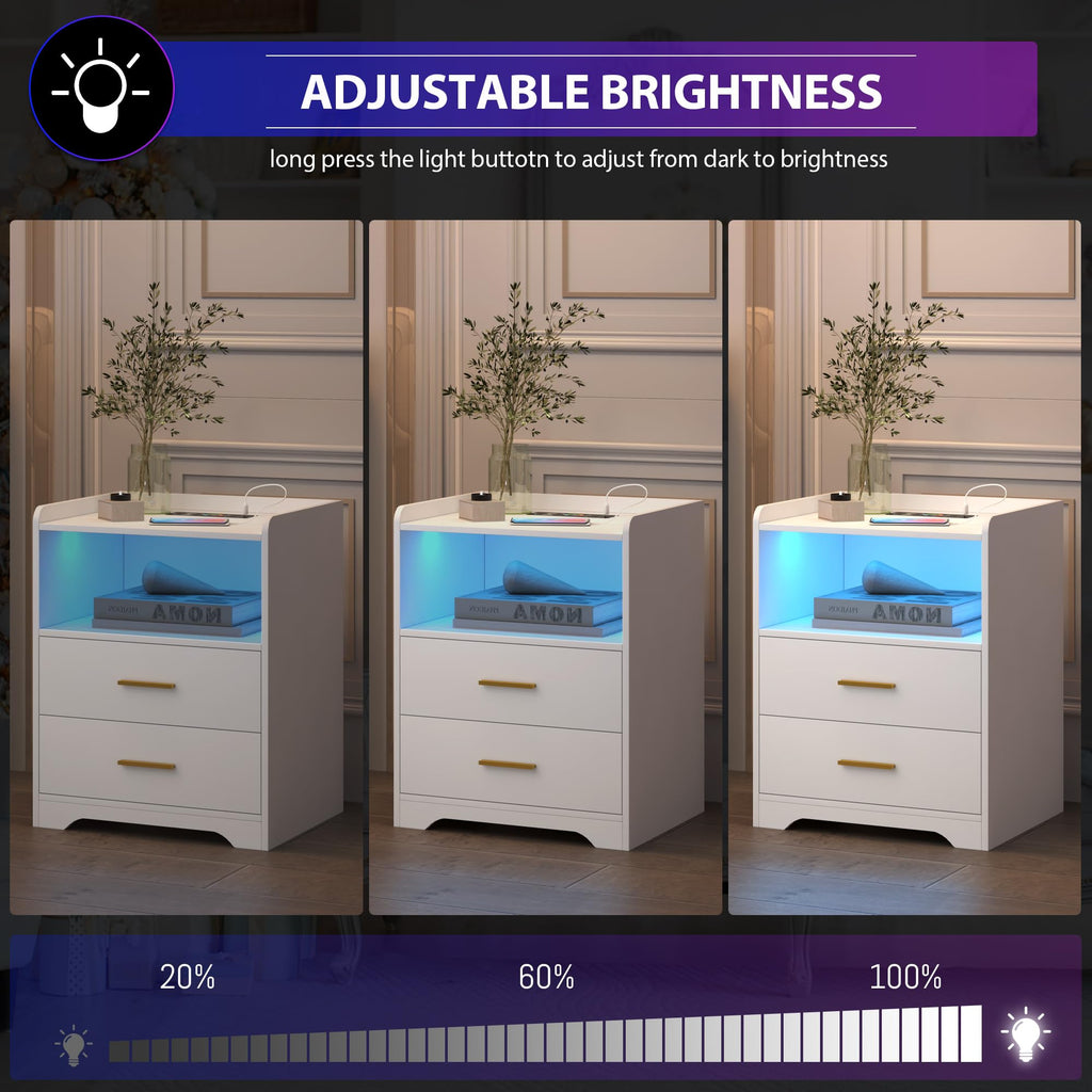 White Nightstand with Charging Station N34796
