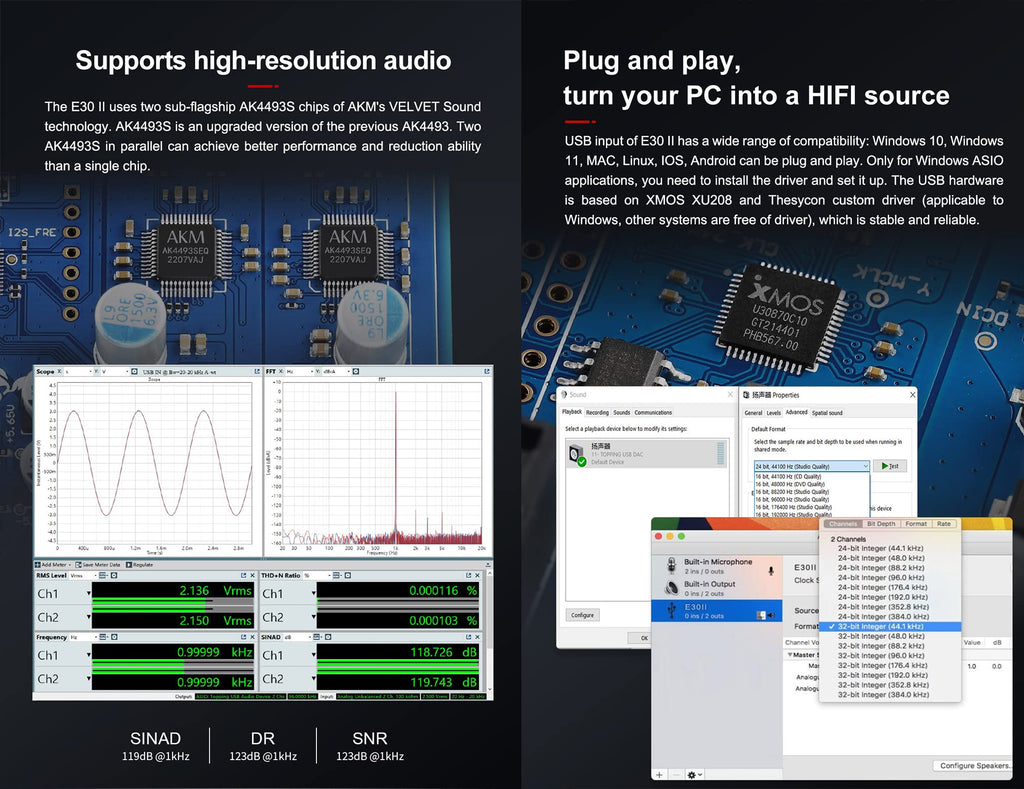 Topping E30 II DAC Preamp Audio Decoder + Topping L30II NFCA Linear Headphone Amp S9341
