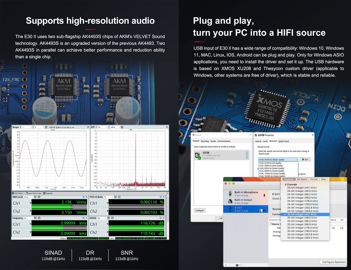 Topping E30 II DAC Preamp Audio Decoder + Topping L30II NFCA Linear Headphone Amp S9341