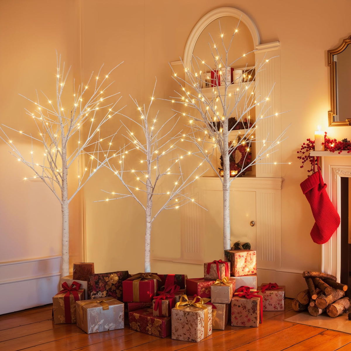 White Birch Tree Set with 246 LED Lights V22747