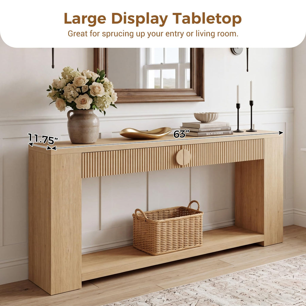 Oak Console Table with Storage Drawers P725