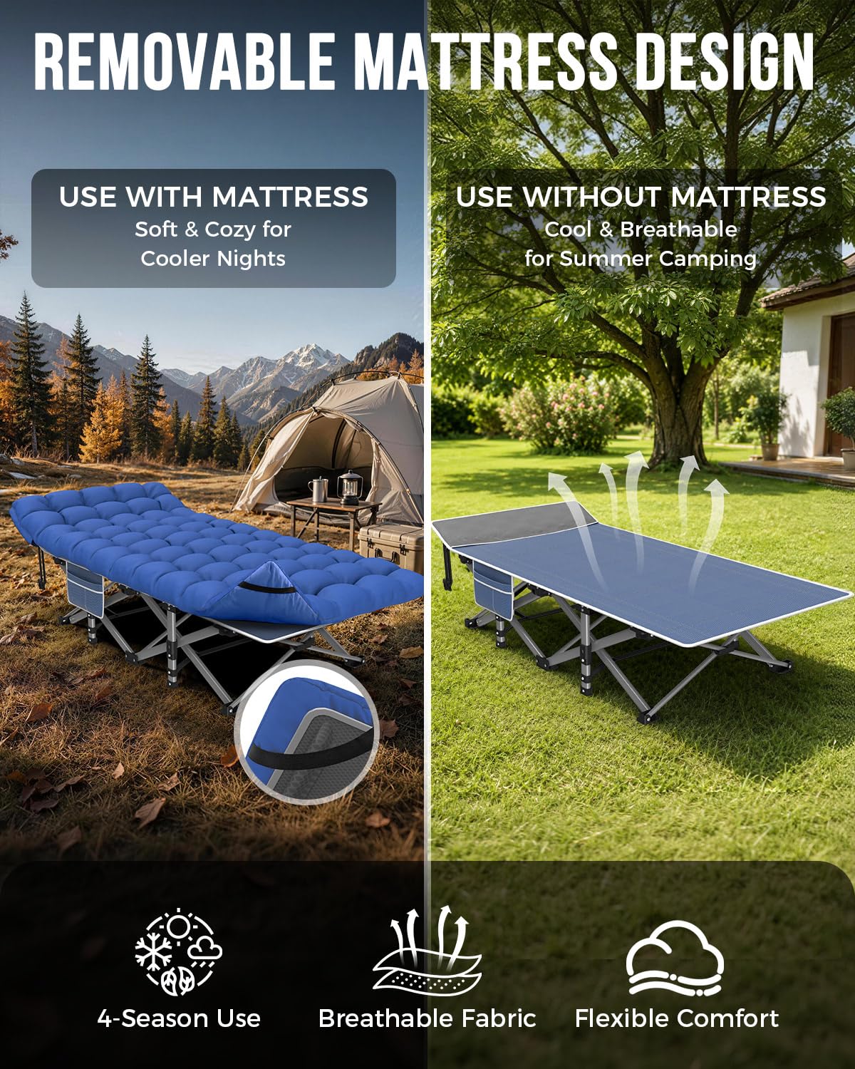 32in XXL Folding Camping Cot with Mattress O89819