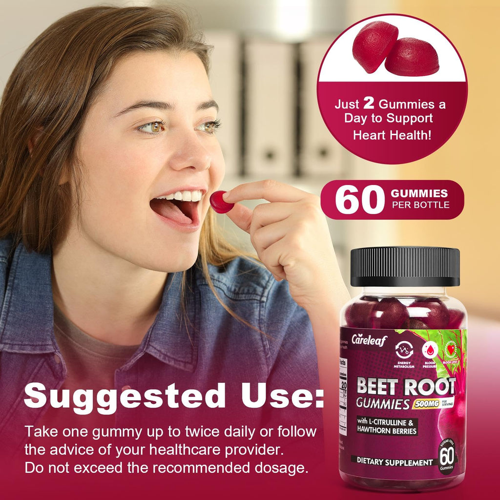 Sugar-Free Vegan Beet Root Gummies with L-Citrulline & Hawthorn Extract, 60 Count X241499