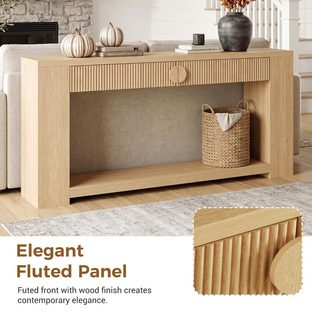 Oak Console Table with Storage Drawers P725