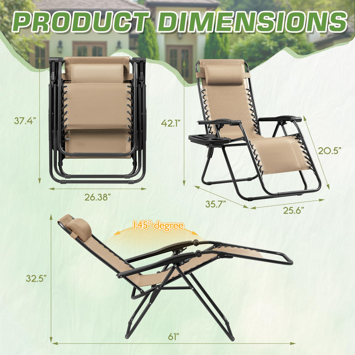 Set of 2 Beige Adjustable Steel Mesh Lounge Chairs with Cup Holder F112039