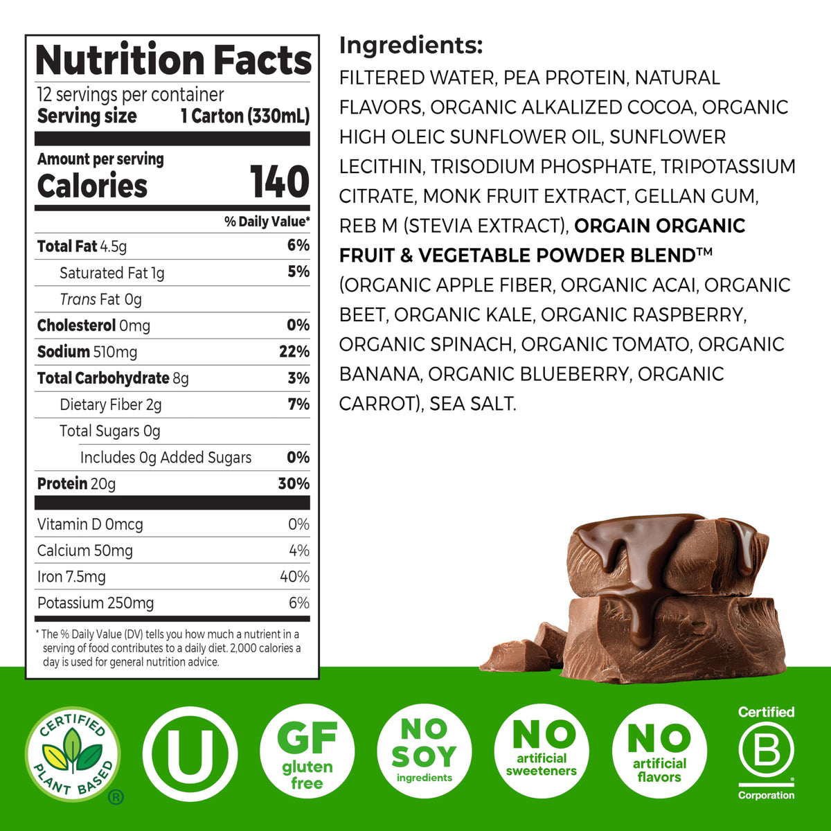 Chocolate 20g Vegan Protein Shake 11 oz 12pk H7512