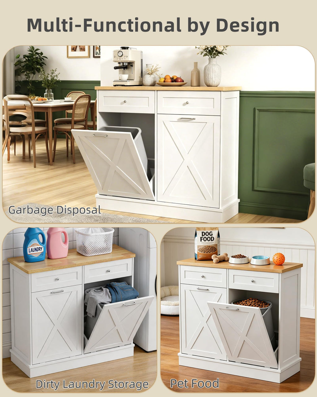 2x10 Gallon Tilt Out Trash Cabinet with Hideaway Drawers, White H198188
