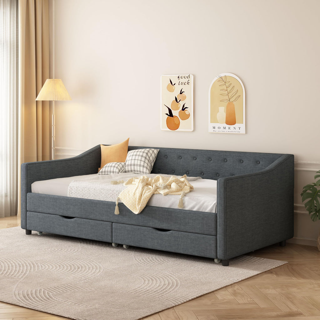 Upholstered Twin Size Daybed with Drawers Q12321