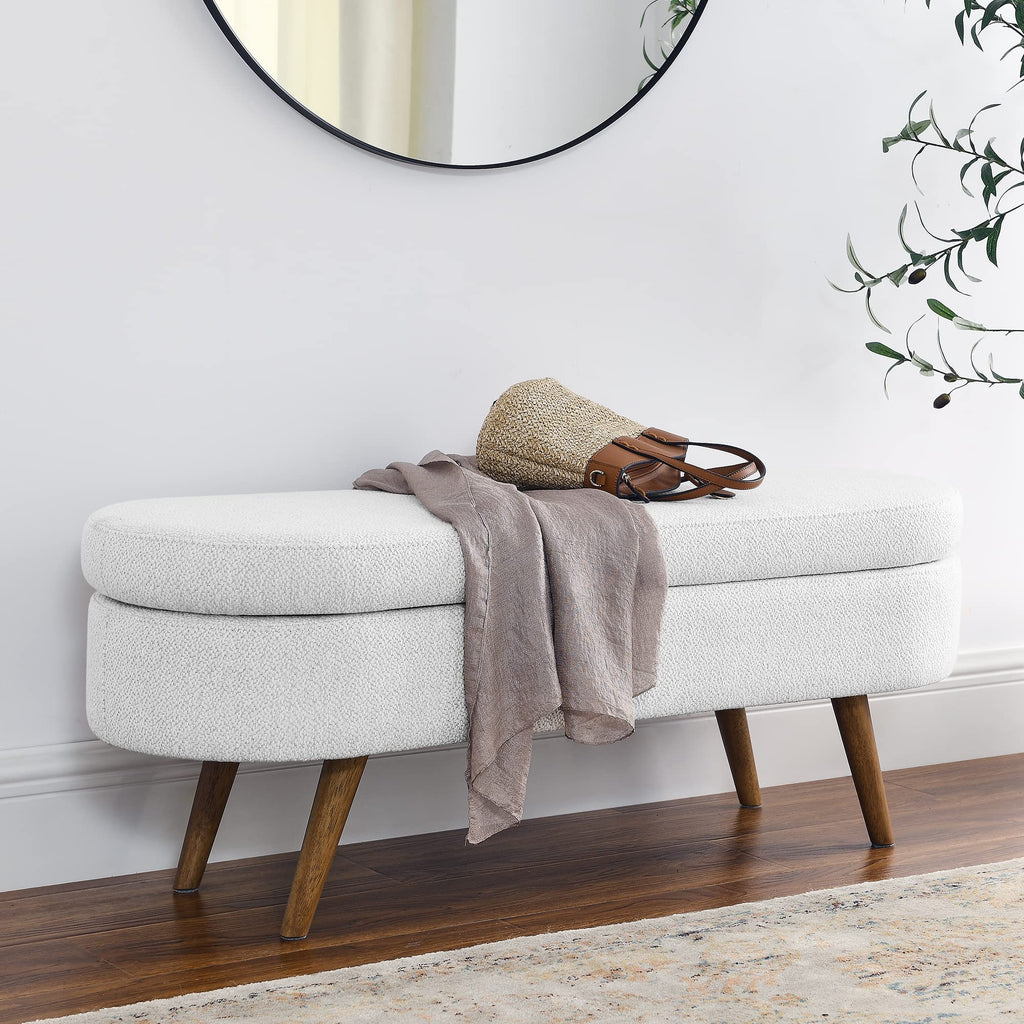 White Storage Bench with Rubber Wood Legs E35000