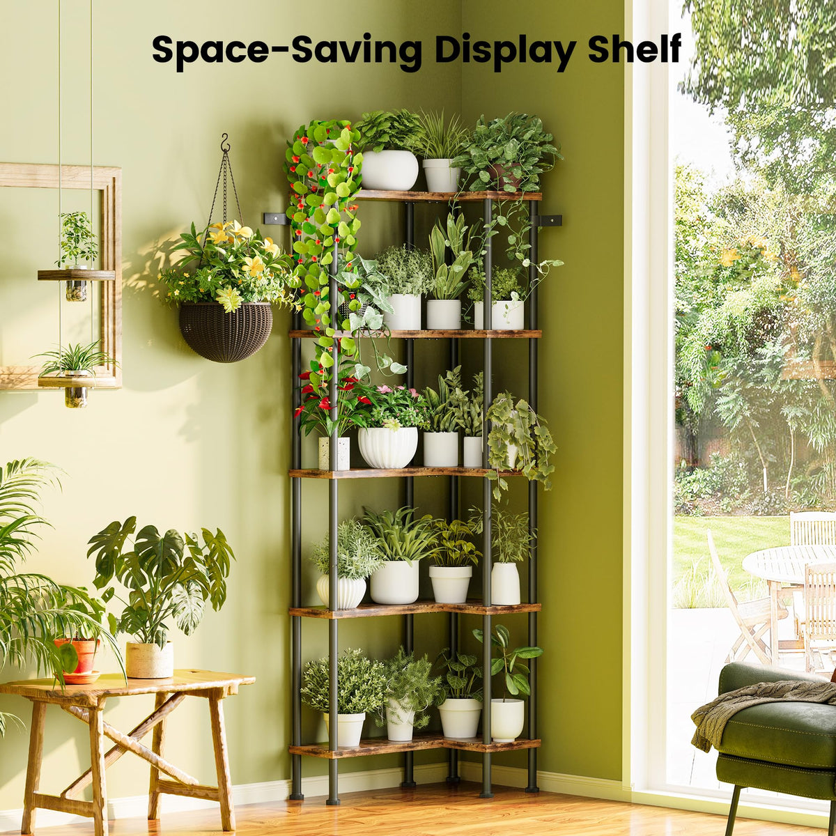 L-Shaped 5-Tier Rustic Brown Bookshelf J6605
