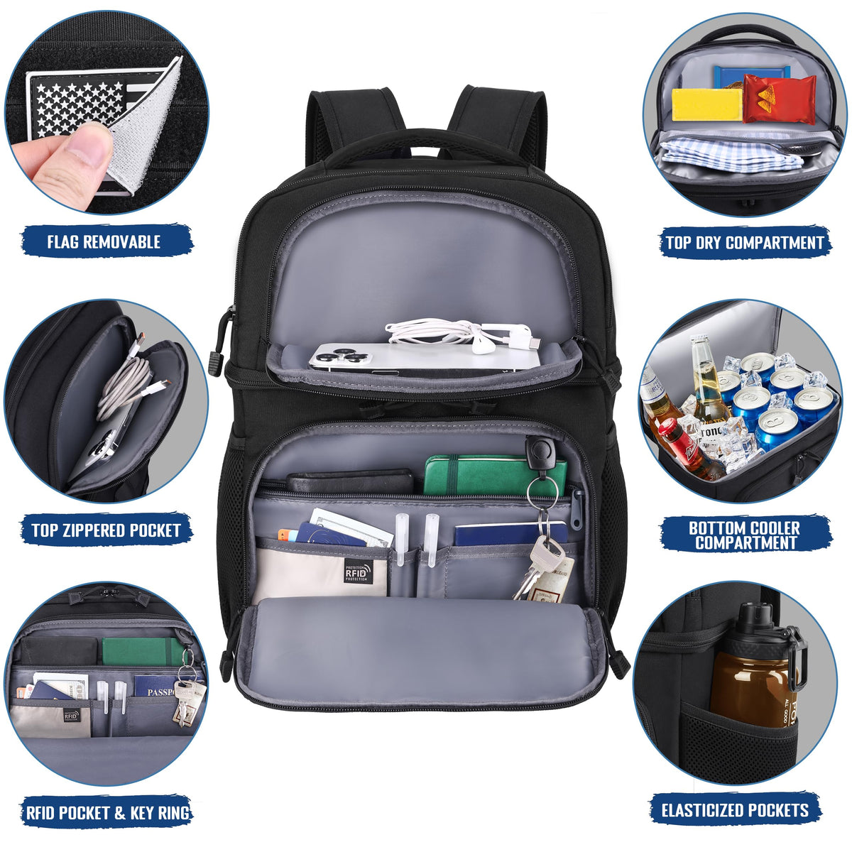 Black Insulated Leakproof Lunch Backpack D50938