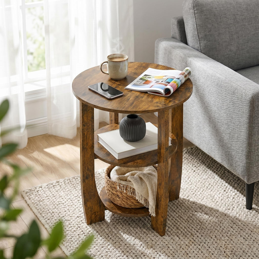 Rustic Brown 19.7 inch Round Side Table U504