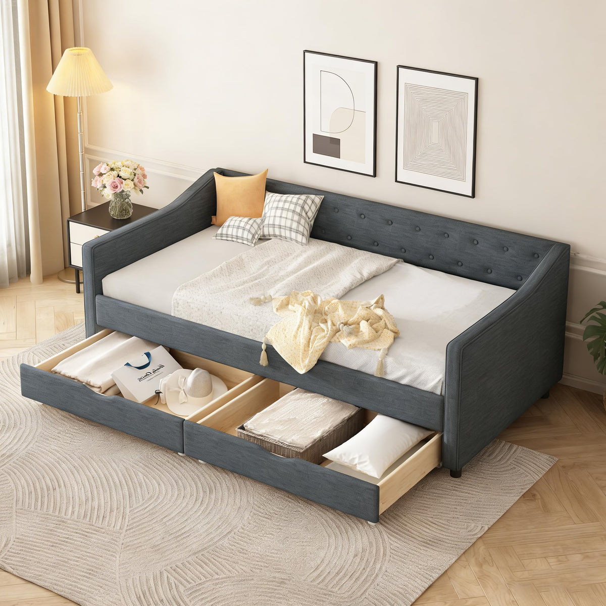 Upholstered Twin Size Daybed with Drawers Q12321