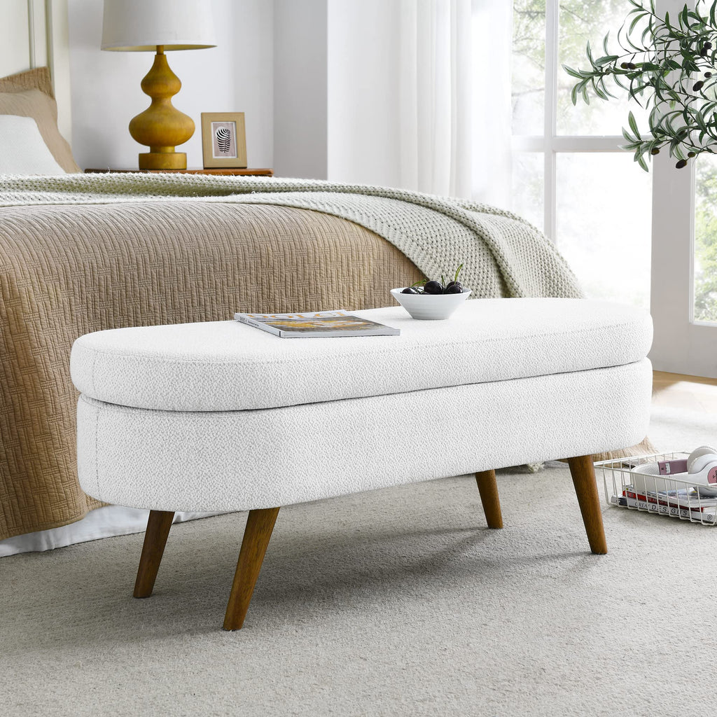 White Storage Bench with Rubber Wood Legs E35000