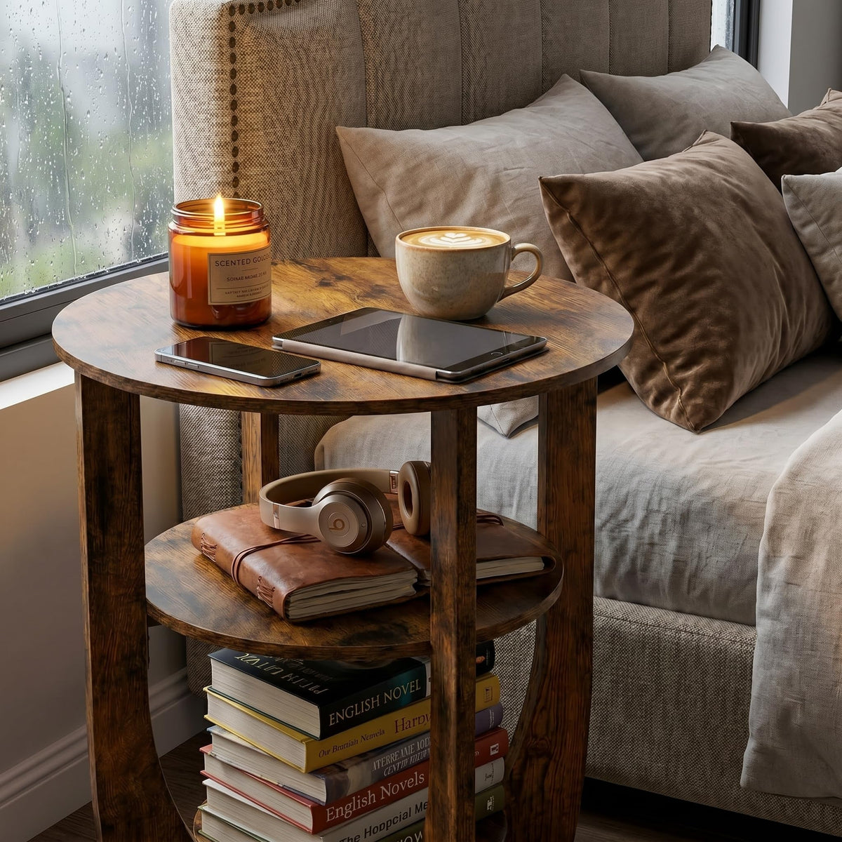 Rustic Brown 19.7 inch Round Side Table U504