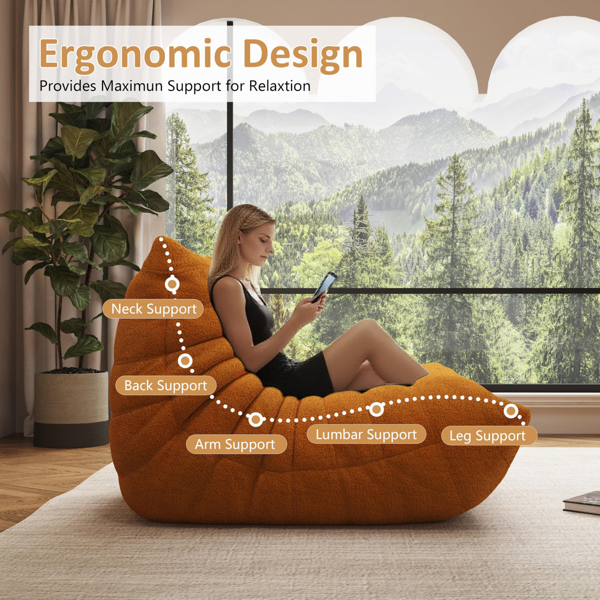 Yellow Memory Foam Bean Bag Chair F8918