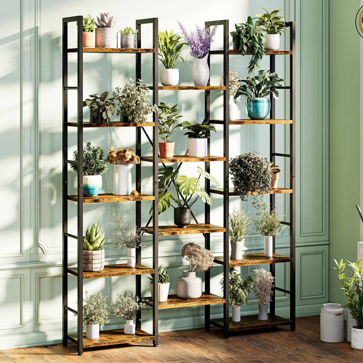 5 Tier Rustic Wood & Metal Bookshelf F979694