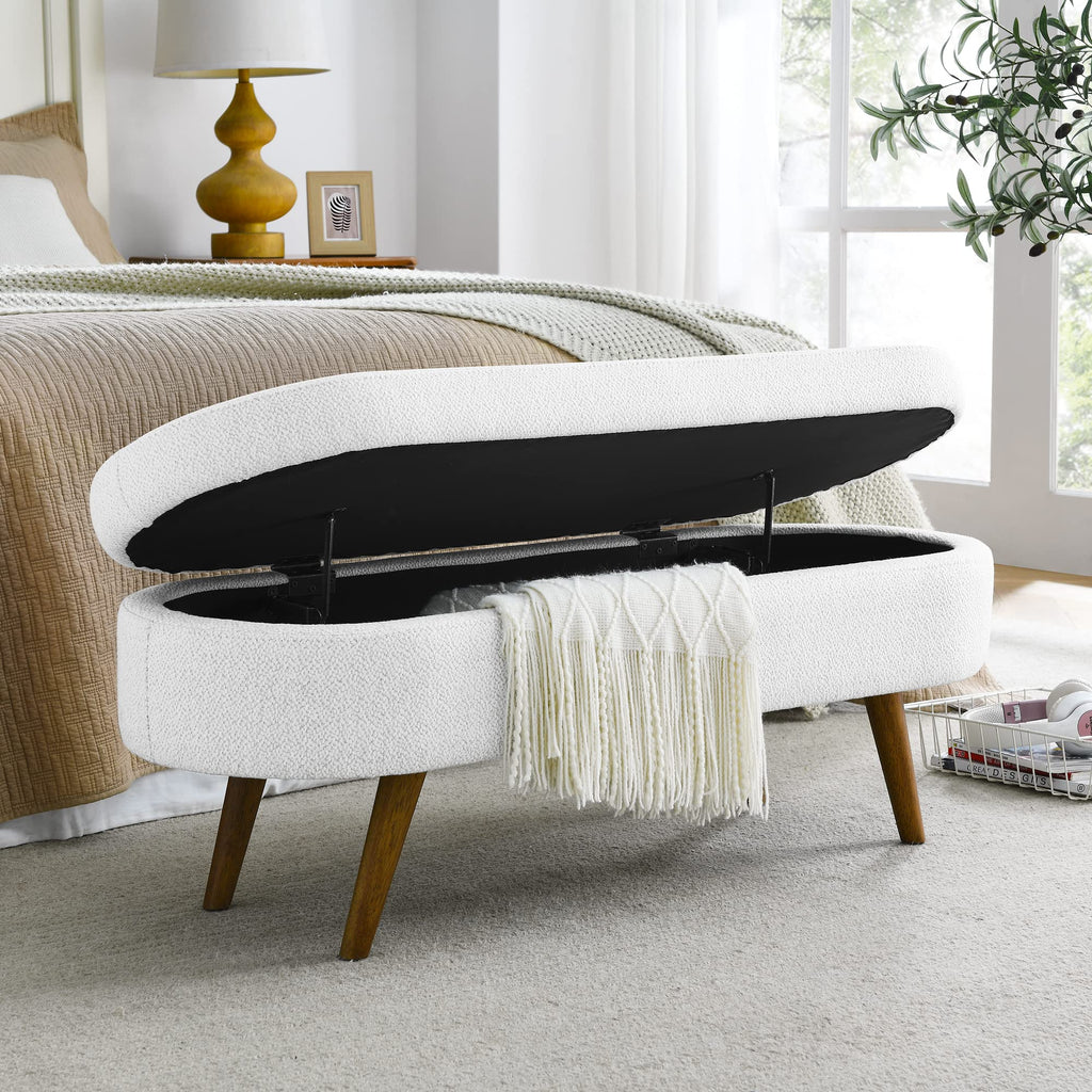 White Storage Bench with Rubber Wood Legs E35000
